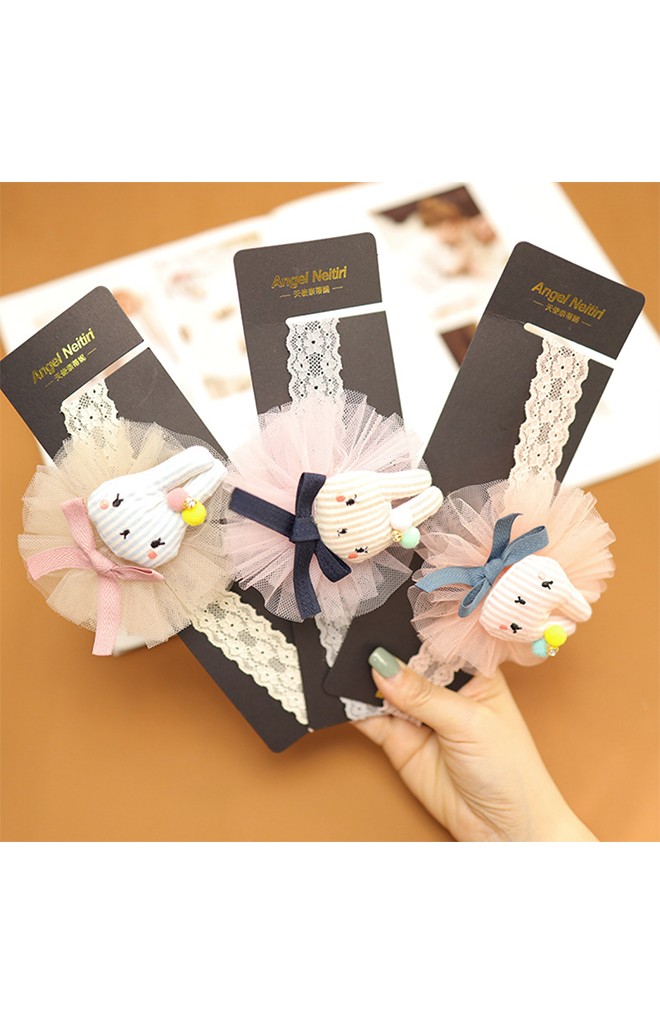 ผ้าคาดผมแต่งตุ๊กตากระต่ายผูกโบว์รองผ้าโปร่ง Angel Neitiri