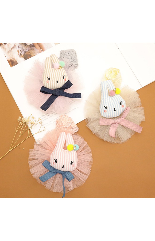 ผ้าคาดผมแต่งตุ๊กตากระต่ายผูกโบว์รองผ้าโปร่ง Angel Neitiri