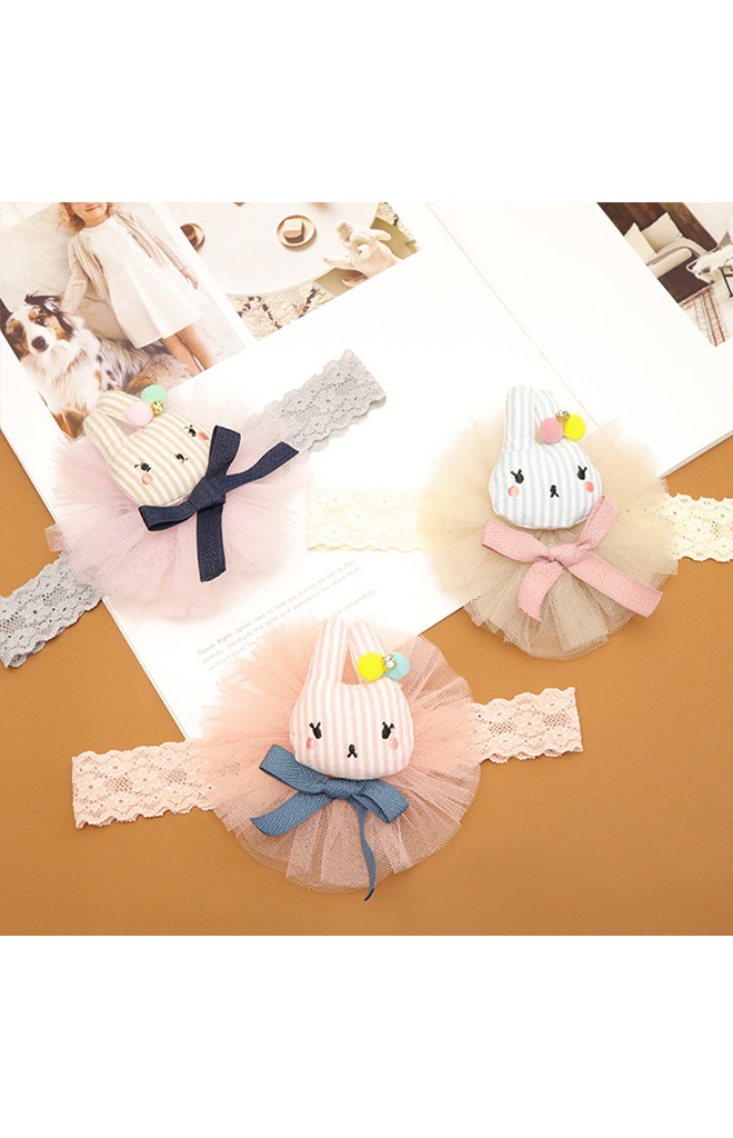 ผ้าคาดผมแต่งตุ๊กตากระต่ายผูกโบว์รองผ้าโปร่ง Angel Neitiri