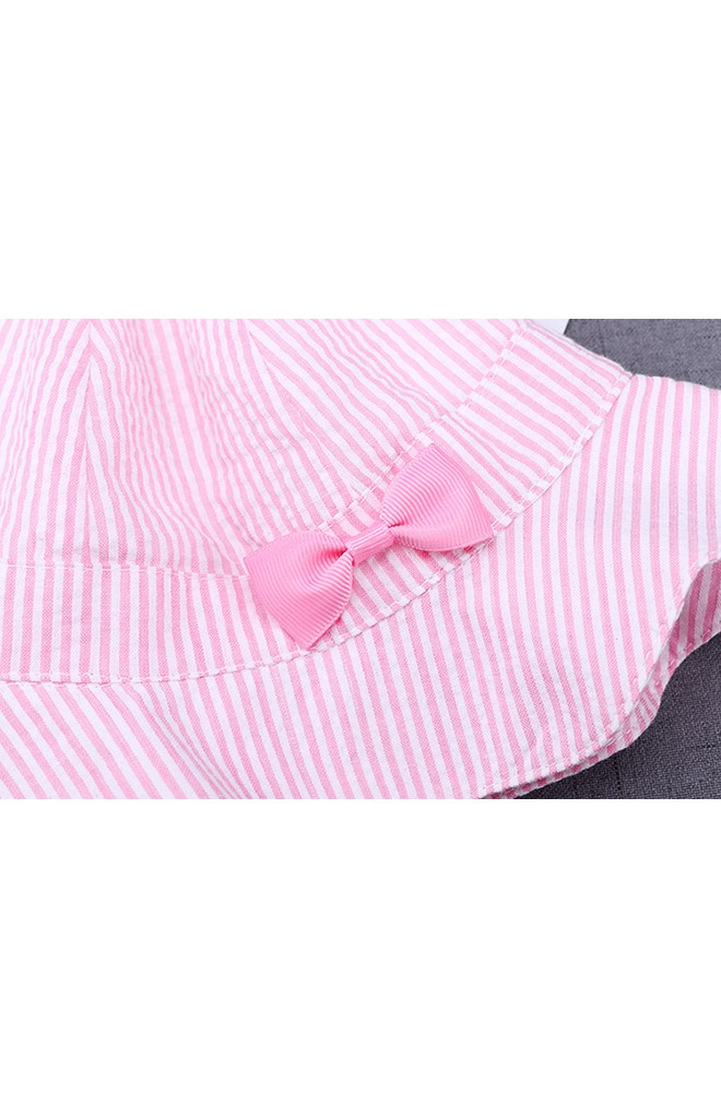 หมวกปีกรอบลายทางสีชมพูหวาน