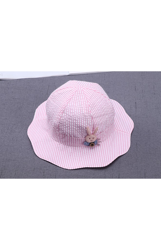 หมวกปีกรอบลายทางสีชมพูหวาน