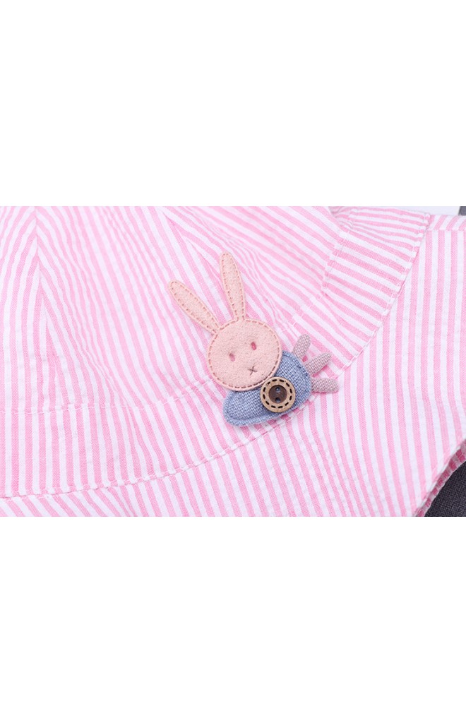 หมวกปีกรอบลายทางสีชมพูหวาน