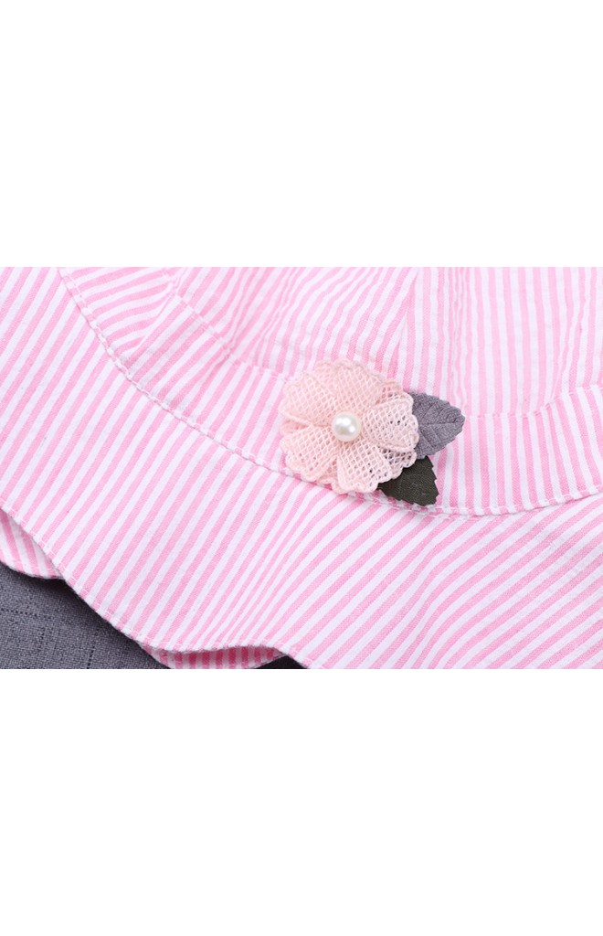 หมวกปีกรอบลายทางสีชมพูหวาน