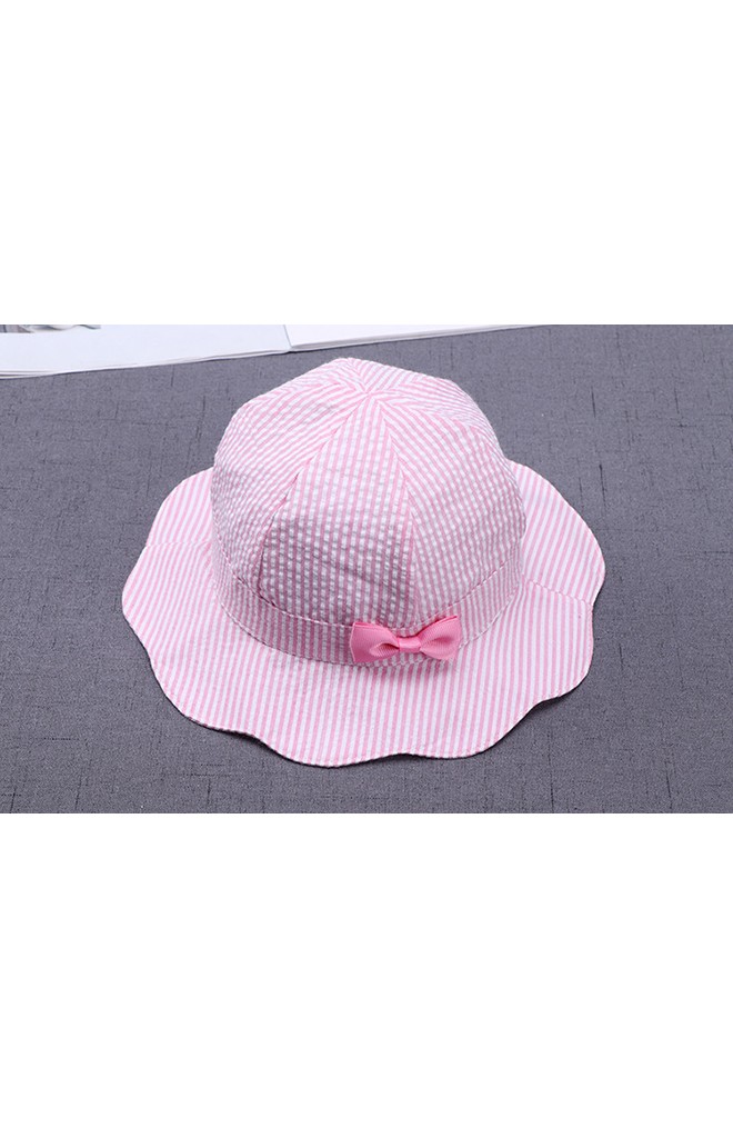 หมวกปีกรอบลายทางสีชมพูหวาน