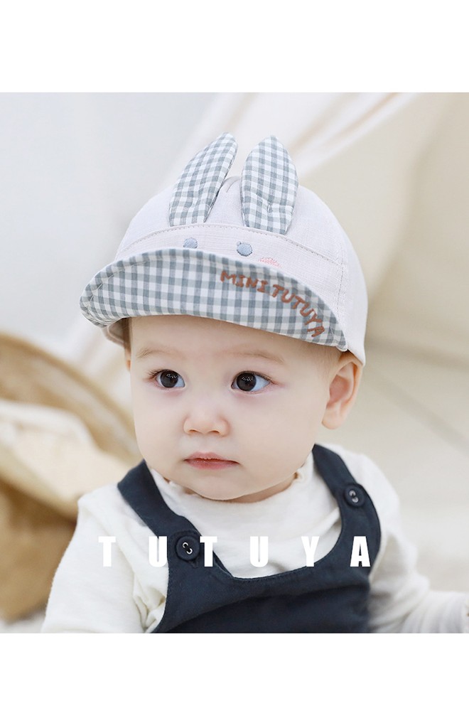 หมวกแก๊ปกระต่ายยิ้ม หูและใต้ปีกลายตาราง TUTUYA