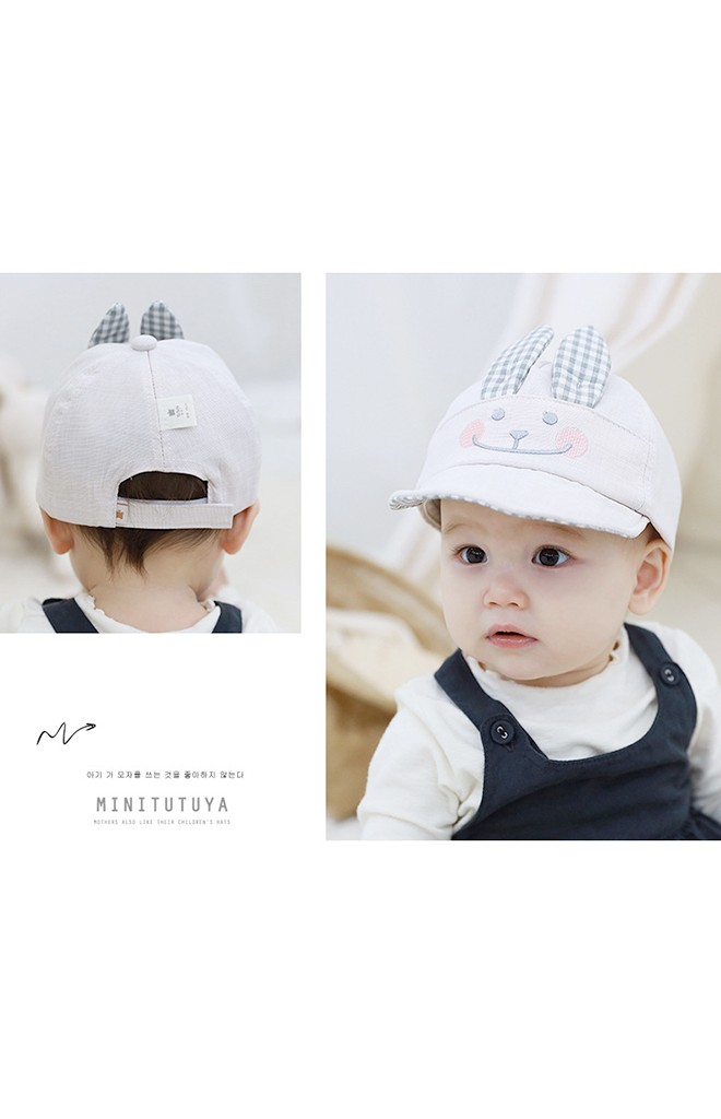 หมวกแก๊ปกระต่ายยิ้ม หูและใต้ปีกลายตาราง TUTUYA