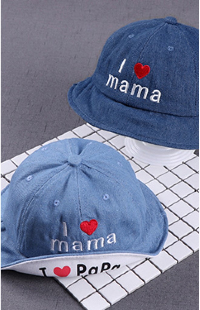 หมวกปีกรอบยีนส์ I love mama หมวกปีกรอบยีนส์ I love mama