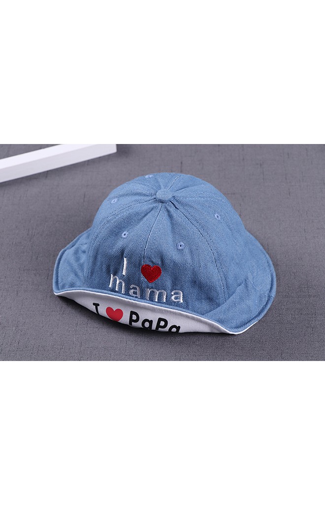 หมวกปีกรอบยีนส์ I love mama