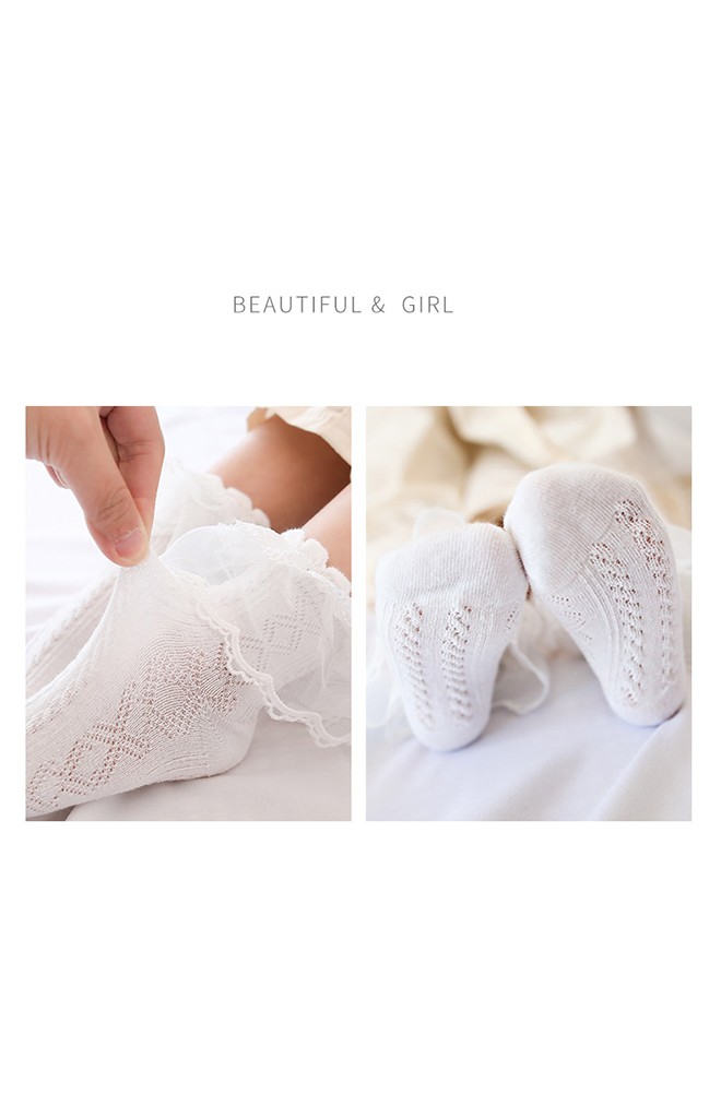 ถุงเท้าสาวน้อยขอบระบาย 2 ชั้น ผ้าโปร่งและลูกไม้หวาน