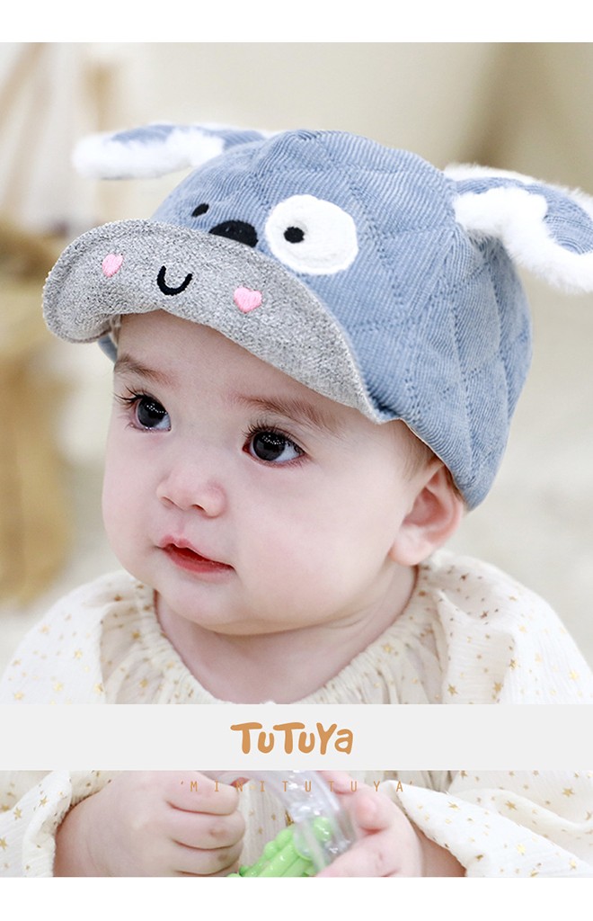 หมวกแก๊ปเจ้าตูบน้อยน่ารัก ผ้าลูกฟูกลายตาราง TUTUYA
