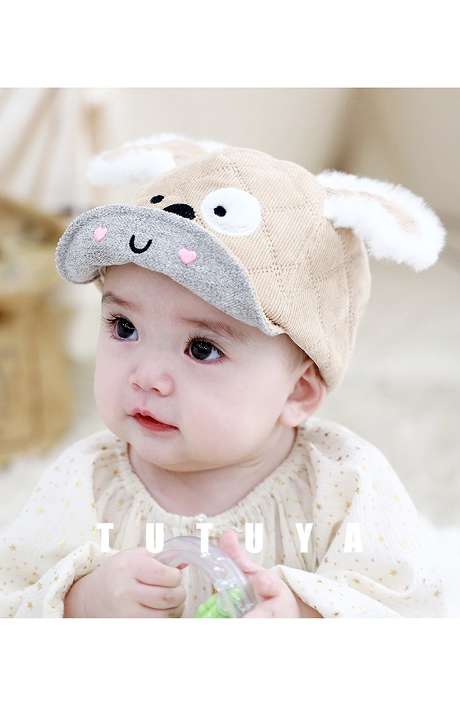 หมวกแก๊ปเจ้าตูบน้อยน่ารัก ผ้าลูกฟูกลายตาราง TUTUYA