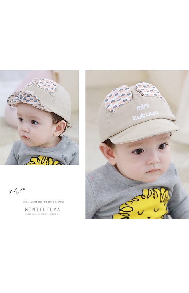 หมวกแก๊ปแมวน้อย ใต้ปีกหมวกและหูแต่งผ้าลาย TUTUYA