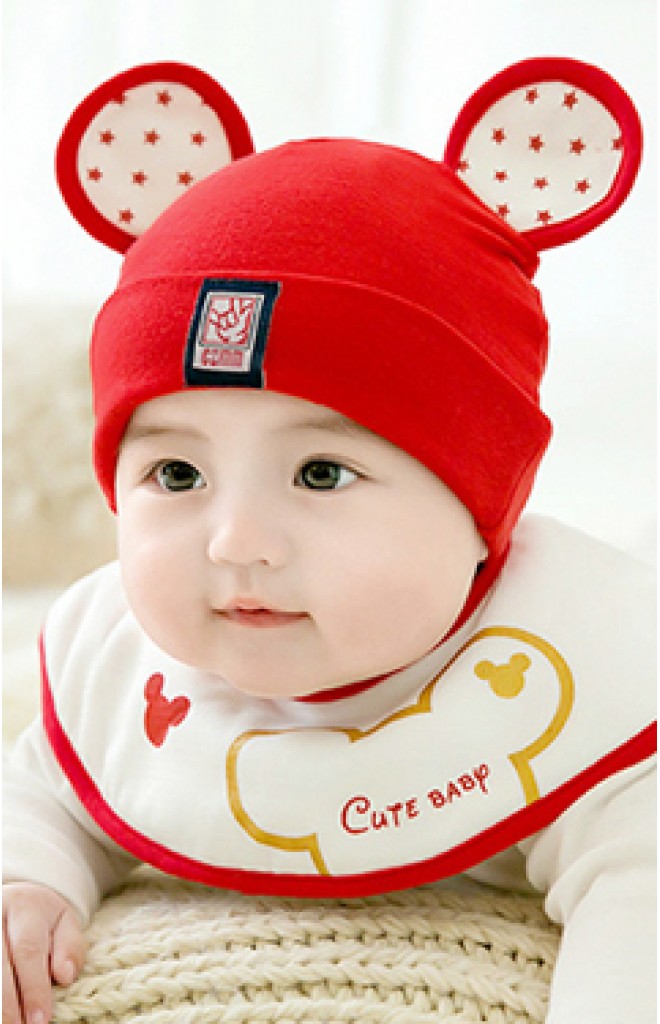 เซ็ตหมวกมิกกี้หูลายดาวมาพร้อมผ้ากันเปื้อนแบบโค้ง GZMM เซ็ตหมวกมิกกี้หูลายดาวมาพร้อมผ้ากันเปื้อนแบบโค้ง GZMM