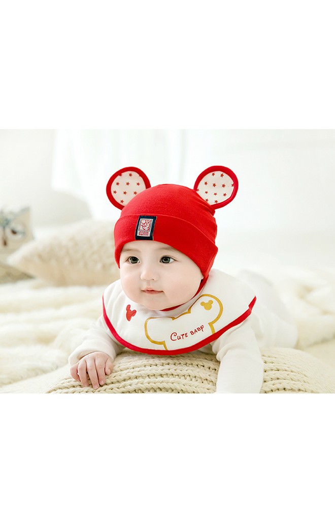 เซ็ตหมวกมิกกี้หูลายดาวมาพร้อมผ้ากันเปื้อนแบบโค้ง GZMM