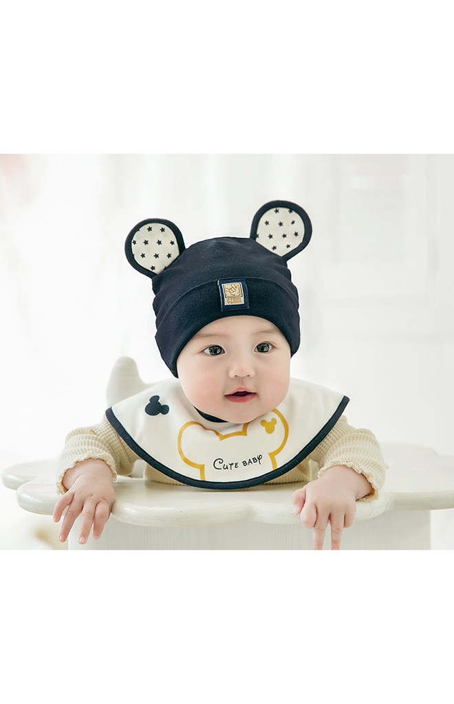 เซ็ตหมวกมิกกี้หูลายดาวมาพร้อมผ้ากันเปื้อนแบบโค้ง GZMM