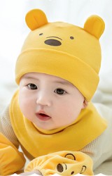 เซ็ตหมวกเด็กเล็กหมีน้อยน้อยน่ารักมาพร้อมผ้ากันเปื้อนแบบโค้ง