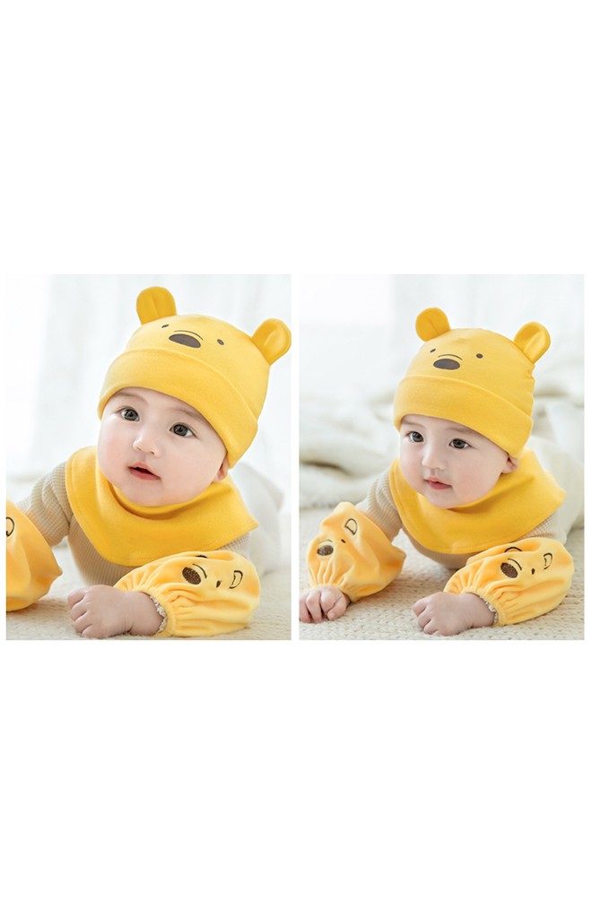 เซ็ตหมวกเด็กเล็กหมีน้อยน้อยน่ารักมาพร้อมผ้ากันเปื้อนแบบโค้ง