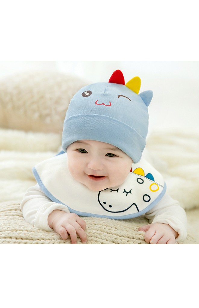 เซ็ตหมวกพร้อมผ้ากันเปื้อนไดโนเสาร์ สีสันสดใส