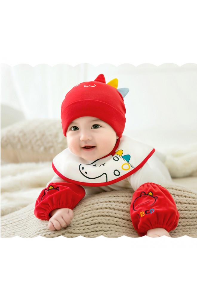 เซ็ตหมวกพร้อมผ้ากันเปื้อนไดโนเสาร์ สีสันสดใส