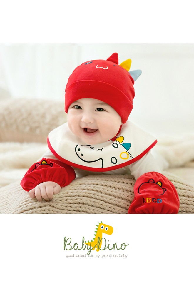 เซ็ตหมวกพร้อมผ้ากันเปื้อนไดโนเสาร์ สีสันสดใส