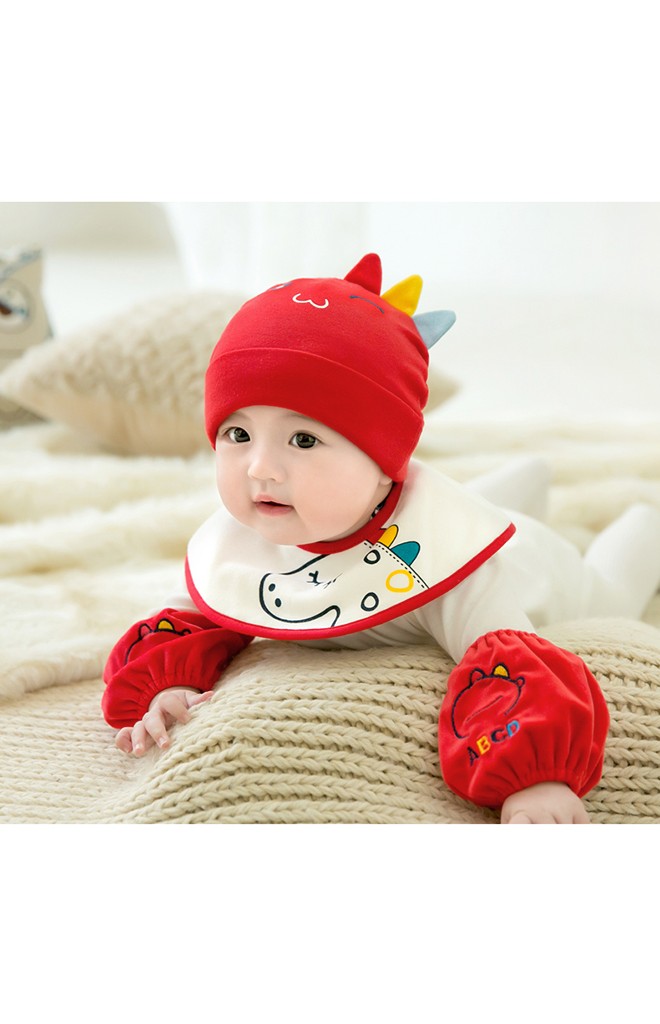 เซ็ตหมวกพร้อมผ้ากันเปื้อนไดโนเสาร์ สีสันสดใส