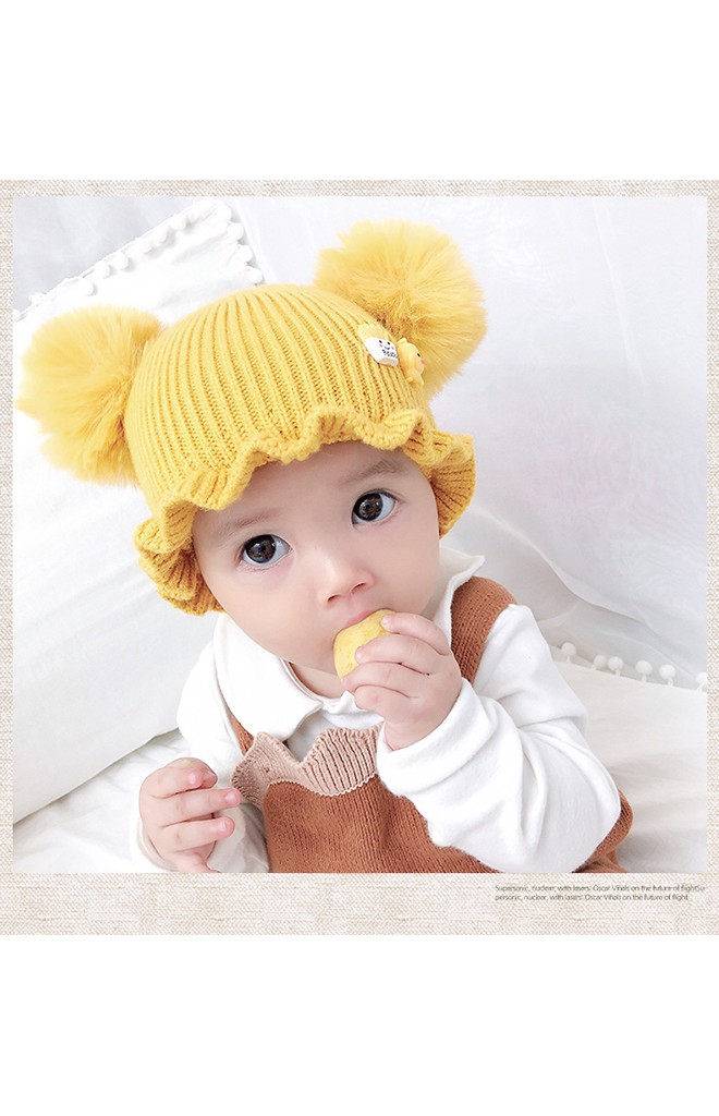 หมวกไหมพรมสาวน้อยแต่งเป็ดน้อยกินเฟรนช์ฟราย ด้านบนมีปอมปอม