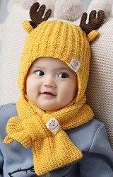 เซ็ตหมวกไหมพรมกวางน้อยมาพร้อมผ้าพันคอ