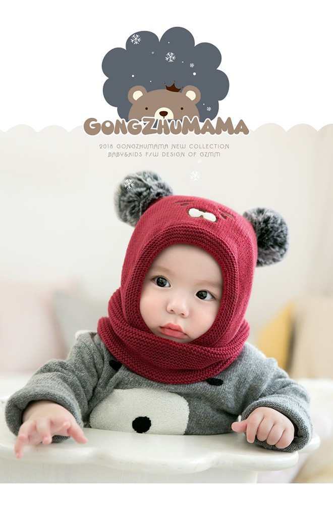 หมวกหมีน้อยแต่งปอมปอม หมวกโม่งเด็ก จาก GZMM