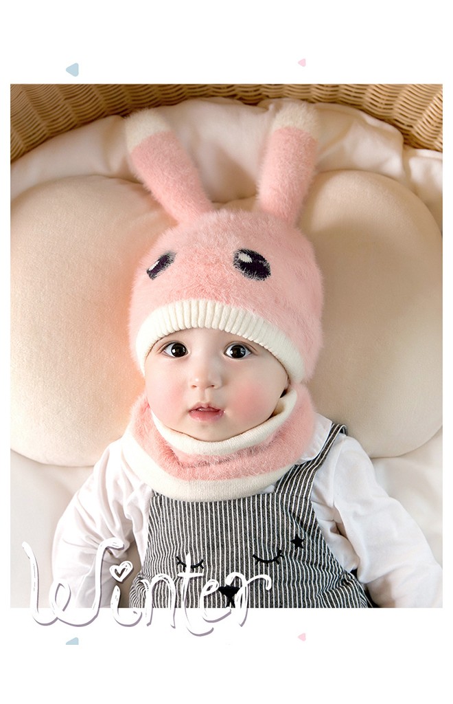 เซ็ตหมวกกระต่ายน้อยขนฟู Winter Bunny มาพร้อมผ้าสวมคอ GZMM