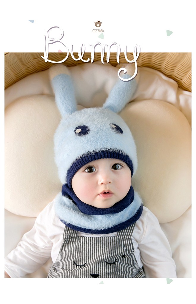 เซ็ตหมวกกระต่ายน้อยขนฟู Winter Bunny มาพร้อมผ้าสวมคอ GZMM