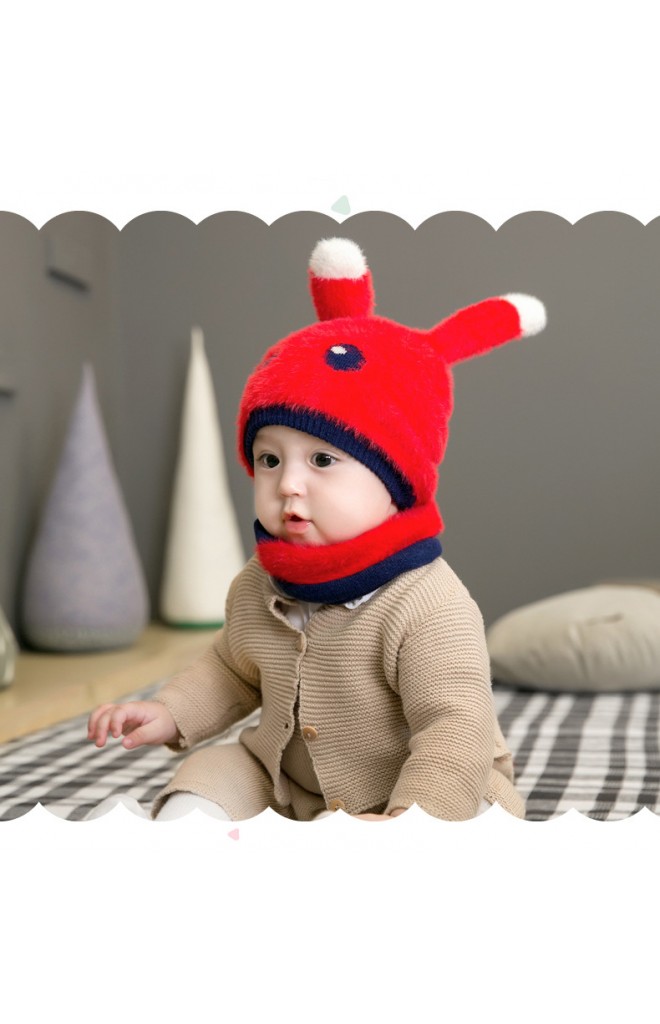เซ็ตหมวกกระต่ายน้อยขนฟู Winter Bunny มาพร้อมผ้าสวมคอ GZMM