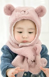 เซ็ตหมวกกันหนาวเด็กหมีน้อยขนฟูน่ารัก มาพร้อมผ้าพันคอ GZMM
