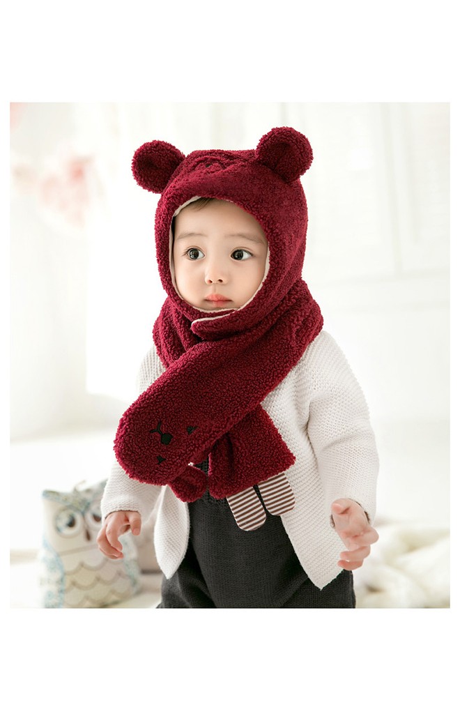 เซ็ตหมวกกันหนาวเด็กหมีน้อยขนฟูน่ารัก มาพร้อมผ้าพันคอ GZMM
