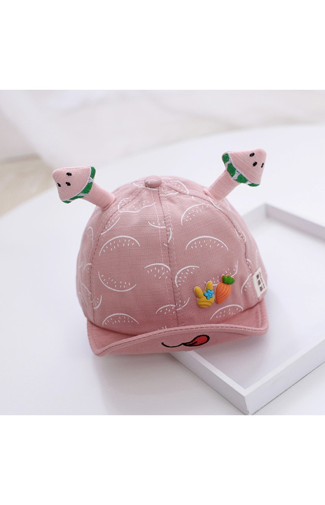 หมวกแก๊ปลายแตงโม ด้านหน้าแต่งกระต่ายและแครอท