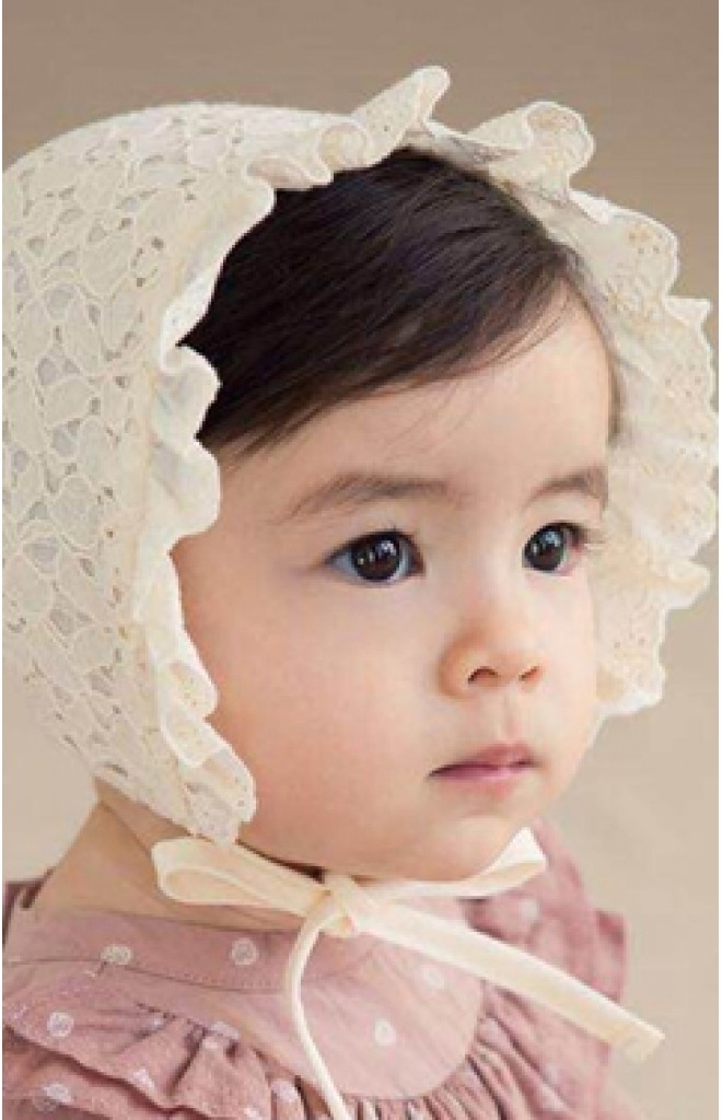 หมวกผูกคางลูกไม้ลายดอกระบายผ้าฉลุ หมวกผูกคางลูกไม้ลายดอกระบายผ้าฉลุ