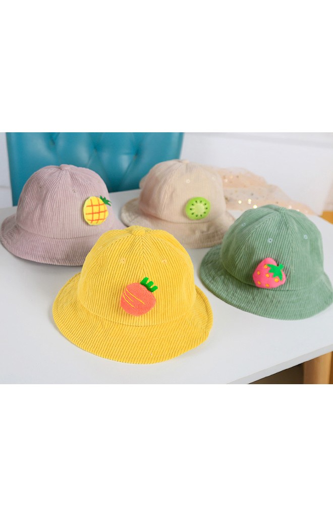 หมวก Bucket ผ้าลูกฟูกแต่งตุ๊กตาผลไม้