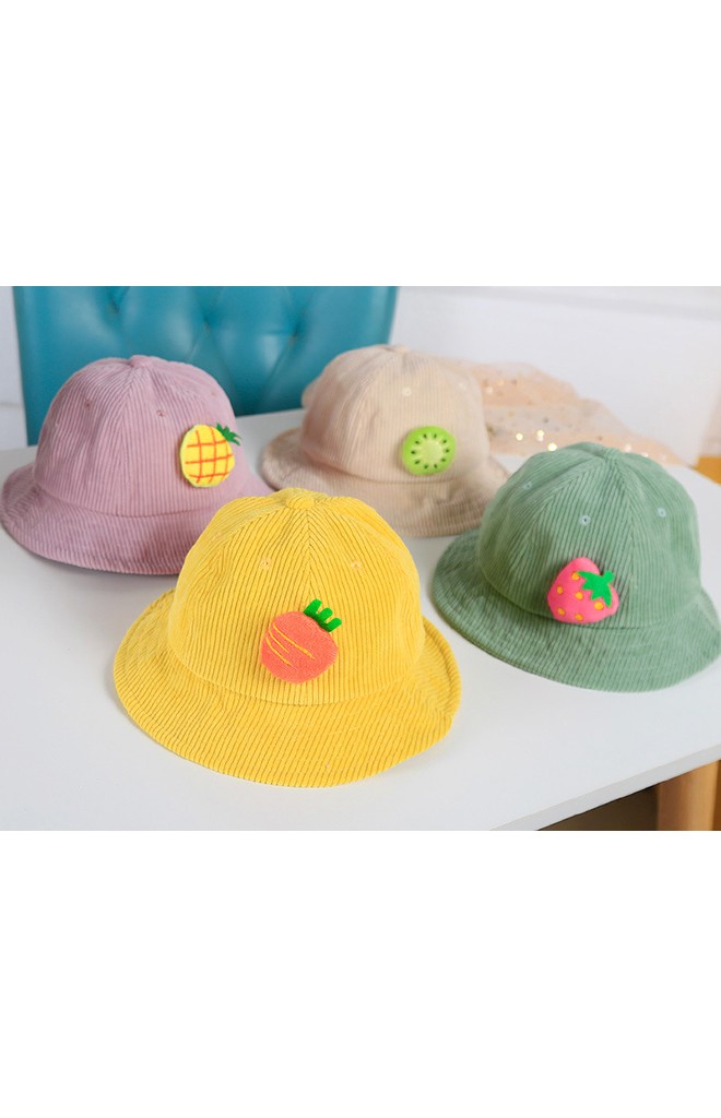 หมวก Bucket ผ้าลูกฟูกแต่งตุ๊กตาผลไม้