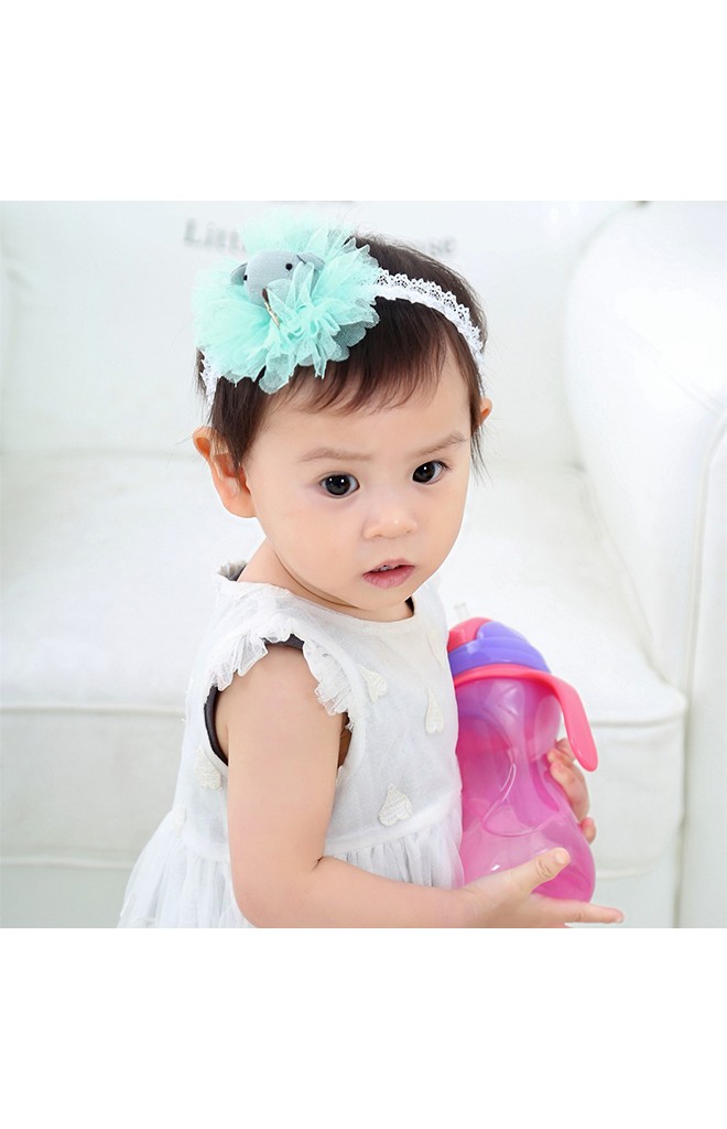 ผ้าคาดผมตุ๊กตาหมีน้อยระบายผ้าโปร่ง
