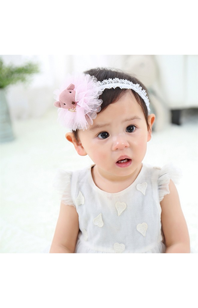 ผ้าคาดผมตุ๊กตาหมีน้อยระบายผ้าโปร่ง