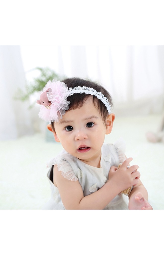ผ้าคาดผมตุ๊กตาหมีน้อยระบายผ้าโปร่ง