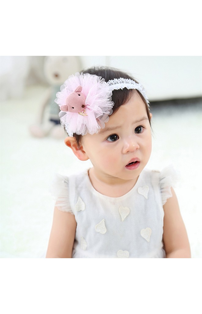 ผ้าคาดผมตุ๊กตาหมีน้อยระบายผ้าโปร่ง