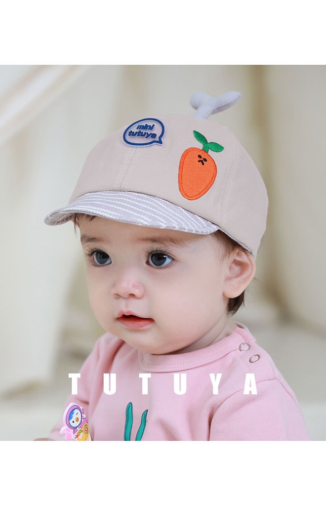 หมวกแก๊ปแต่งผลส้ม ปีกหมวกลายขวาง TUTUYA