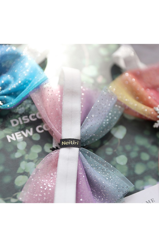 ผ้าคาดผมโบว์ผ้าสีเหลือบเลื่อมกลางแต่งเกล็ดหิมะ Angel Neitiri