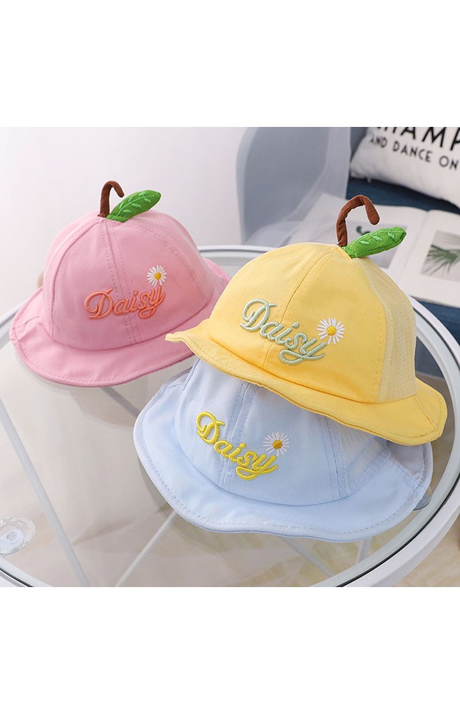 หมวกปีกรอบปัก Daisy ด้านบนแต่งก้านและใบ