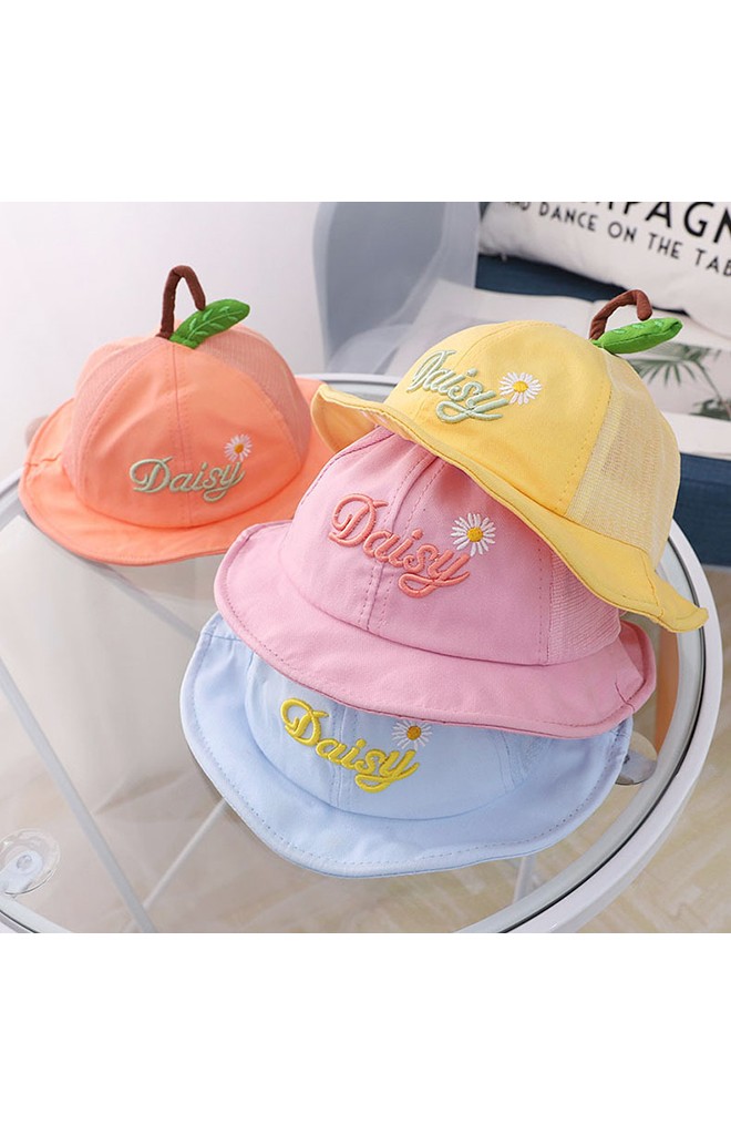 หมวกปีกรอบปัก Daisy ด้านบนแต่งก้านและใบ