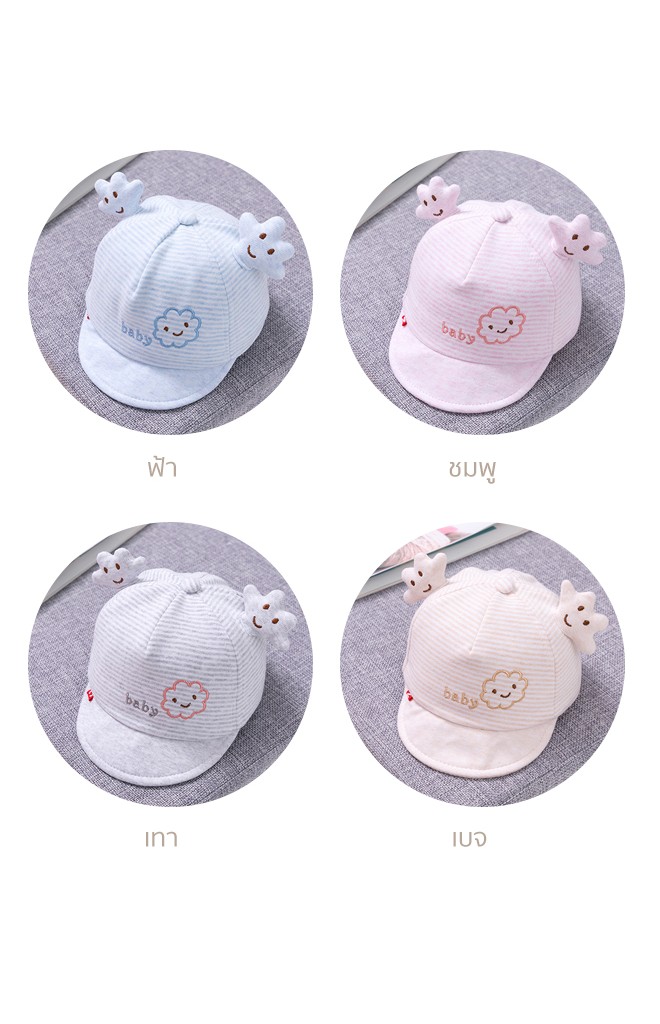 หมวกแก๊ปเด็กเล็กเมฆน้อยลายทาง ปัก baby