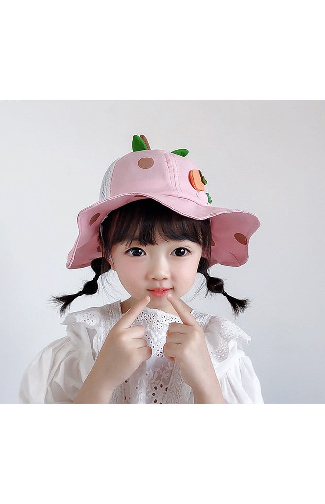 หมวกสตรอว์เบอร์รีแต่งแครอท ตัวหมวกผ้าสลับตาข่าย