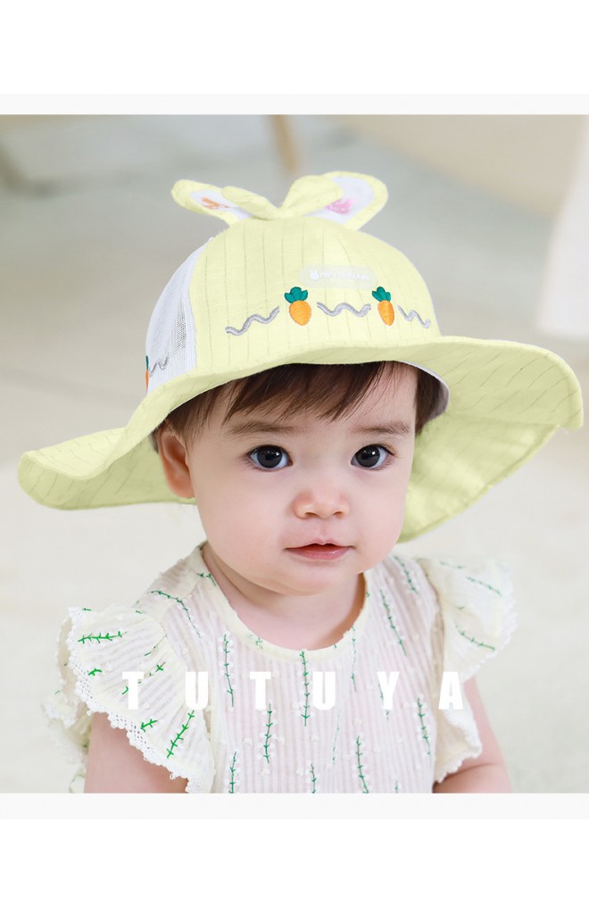 หมวกปีกกว้างกันแดดกระต่ายปักแครอท ด้านหลังผ้าตาข่าย tutuya
