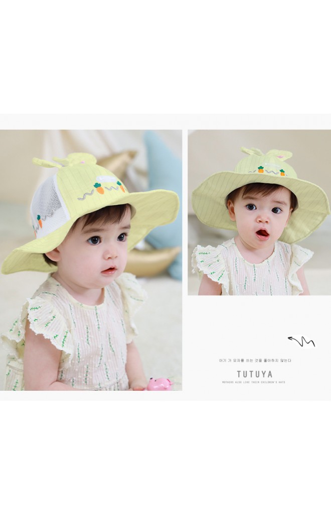 หมวกปีกกว้างกันแดดกระต่ายปักแครอท ด้านหลังผ้าตาข่าย tutuya
