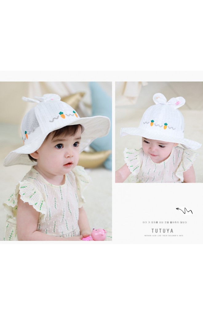 หมวกปีกกว้างกันแดดกระต่ายปักแครอท ด้านหลังผ้าตาข่าย tutuya